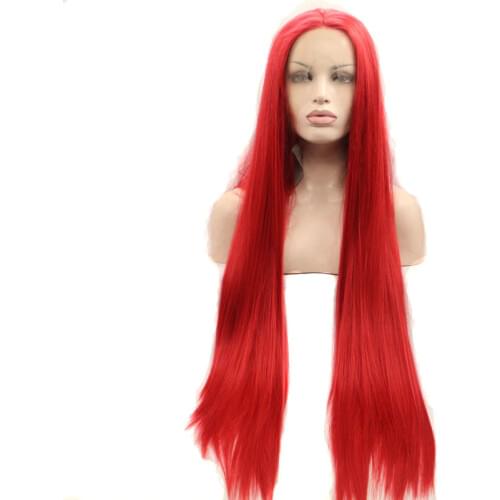 Sylvia Heat Resistant Hair Long Silky Straight Red Lace Front Wigs Synthetic Hair Wig For Women Middle Part