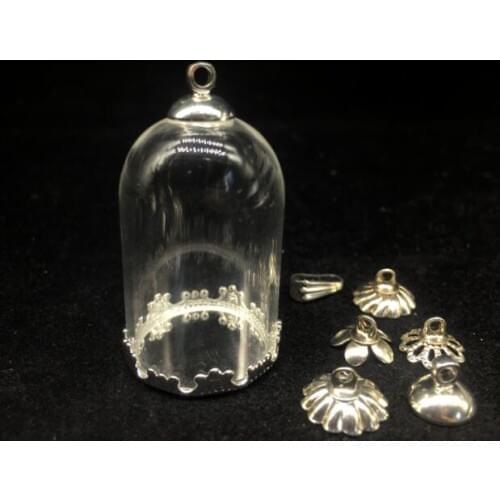 5sets/lot 30*20mm tube glass globe with silver color crown base tray findings set glass vials pendant glass bottle accessories