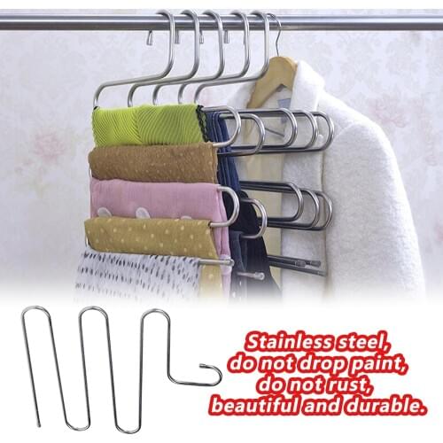 5 Layer Trousers Hanger S Type Stainless Steel Pants Holder Mulfunction Scarf Tie Belt Holder Rack Space Saving Tools 3