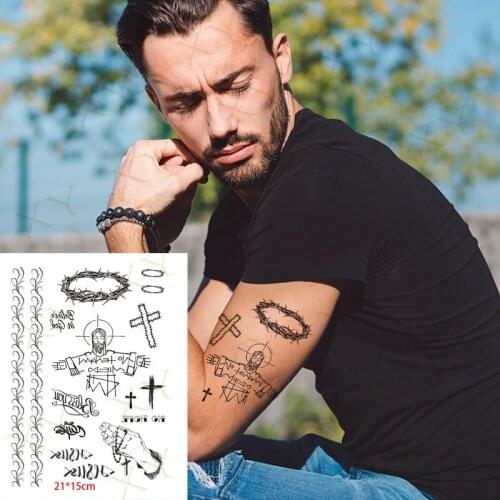 Waterproof Temporary Tattoo Sticker Cross Dummy Buddha Beads Flash Tattos Mandala Pattern Body Art Arm Fake Tatoo for Women Men