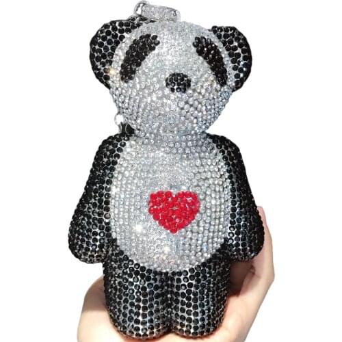 Bag For Women 3D Love Panda Shape Women Silver Black Crystal Evening Clutch Handbags and Purses Diamond Wedding Cocktail Bags