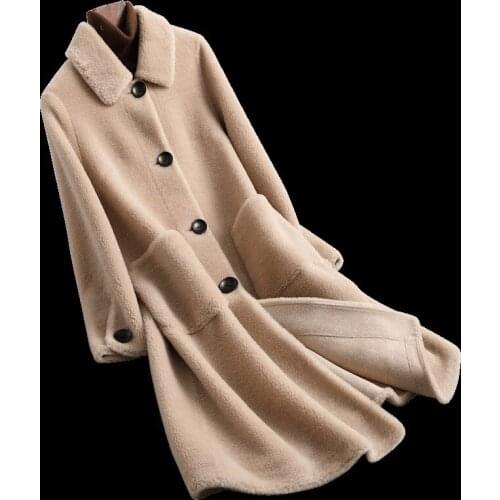 2020 Winter Jacket Women Real Fur Coat Female Sheep Shearling 100% Wool Coat Korean Long Jackets Manteau Femme YS968010