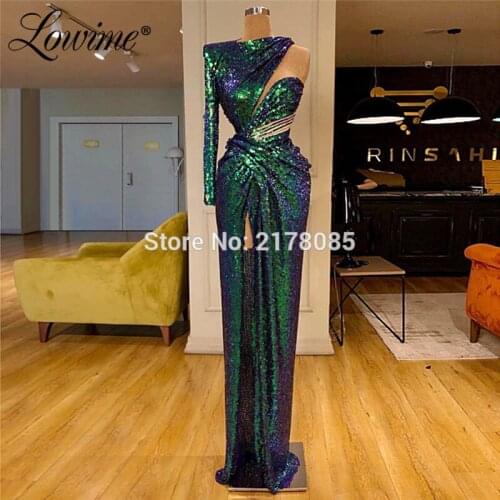 Saudi Arabia Muslim One Shoulder Evening Dresses 2019 New Arrival Long Prom Dress High Split Women Celebrity Party Gowns Vestido