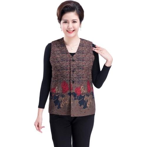 Womens Vest Coat Spring Autumn Middle-aged Elderly Mother Waistcoat Sleeveless Casual Jacket Outerwear Female Tops Plus Size4XL