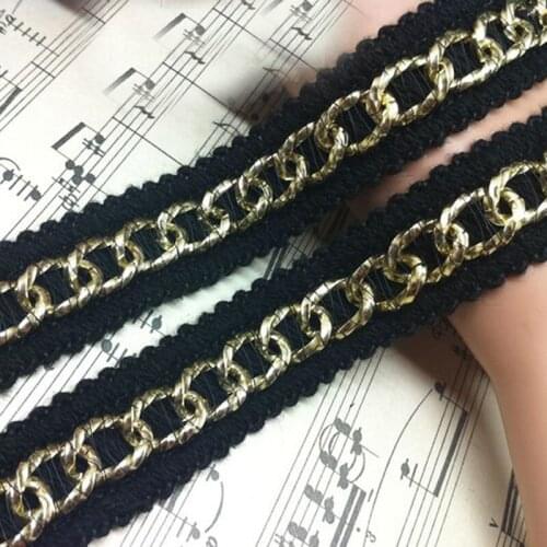 3meters Gold Metal Chain Trim 2.2cm White Black Ribbon Lace Trim diy accessories lace decoration clothes bags shoes
