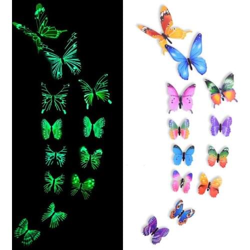 12/24 Pcs Luminous Butterfly Design Decal Art Wall Stickers Glow In The Dark For Kids Room Home Decoration Wall Decor Wallpaper