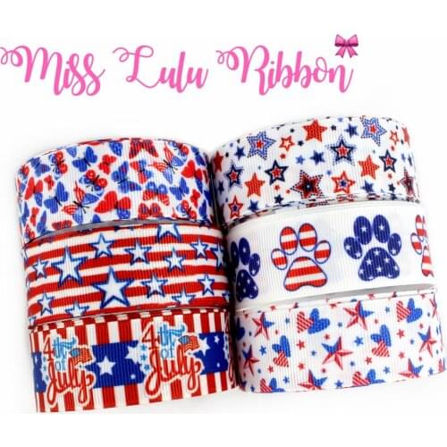 16mm-75mm Colorful Butterfly Star Flag Heart Dogs' Footprint Printed Grosgrain/Foe Ribbon DIY Hair Bowknots 50yards/roll