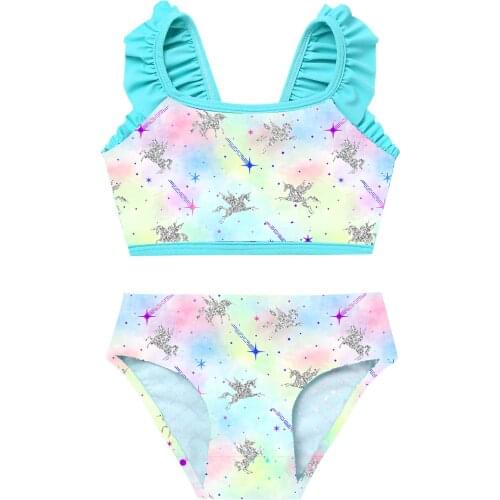 2PCS Kids Girls Summer Beach Swimsuit Fish Scales Tankini Swimwear Top with Briefs Set Children Swimming Bathing Suit Beachwear