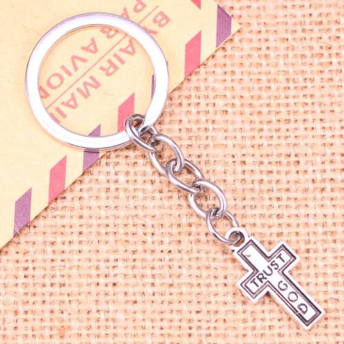 20pcs New Fashion Keychain 24x13mm cross trust god Pendants DIY Men Jewelry Car Key Chain Ring Holder Souvenir For Gift
