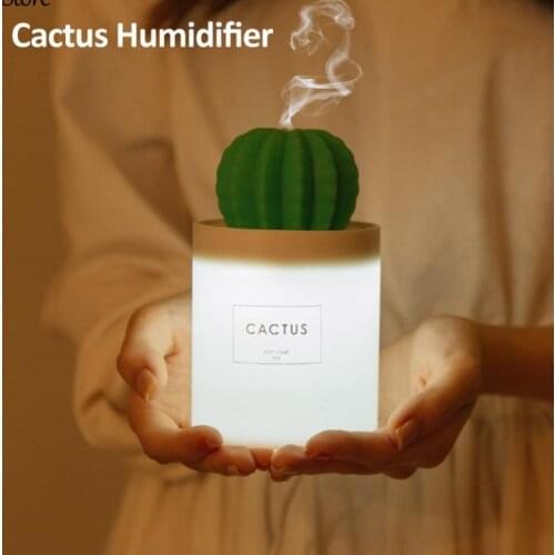 280mL Cactus Timing Air Humidifier USB Aromatherapy Diffuser Aroma Mist Maker Home Bedroom Desktop Night Light Sleep Sprayer