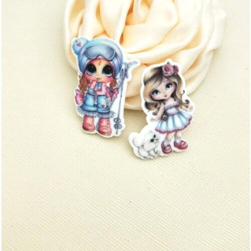 30pcs/50pcs Mixed Flat Back Planar Resin Cartoon Popular girl Acrylic Resin Cabochons for DIY bow Decoration 1.2inch R1610
