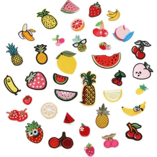 40PCS Banana Lemon Cherry Peach Watermelon Fruit Embroidery Patches for Clothing Iron on Kids Clothes Appliques Badge Sticker