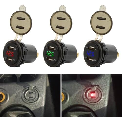 ROAOPP Motorcycle Car Charger 4.2A Quick Charger Dual Auto USB Charger Socket LED Display with Caps for Truck Car Power Adapter