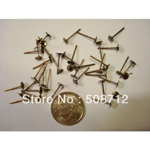 Free shipping!!!Bronze plated post pierced earring findings 4mm flat pad glue on FPE067