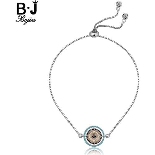 Bojiu Snake Chain Crystal Bracelets For Women Copper Unique Womens Bracelet Round Pendant Adjustable Size Wrist Decoration BC82