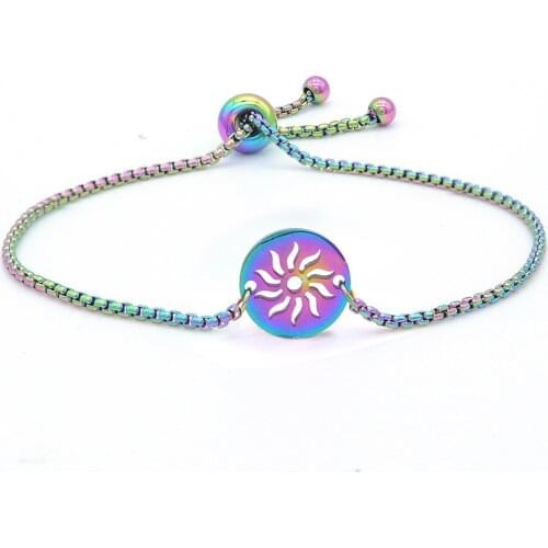 Stainless Steel Round Shape Sunshine Bracelets for Women Men Colorful Sun Flower Jewelry 14.5+6CM