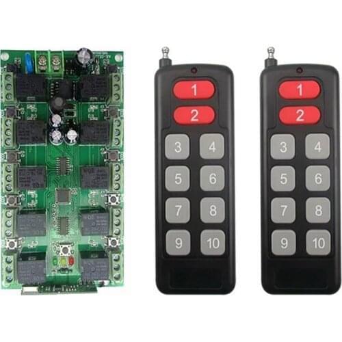 DC 12V 10 CH Channels 10CH RF Wireless Remote Control Switch Remote Control System receiver transmitter 10CH Relay 315/433 MHz
