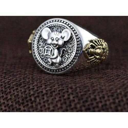FNJ 925 Silver Ring Animal Rat Adjustable 100% Original Real S925 Solid Silver Rings for Men Jewelry Fine Guanyin