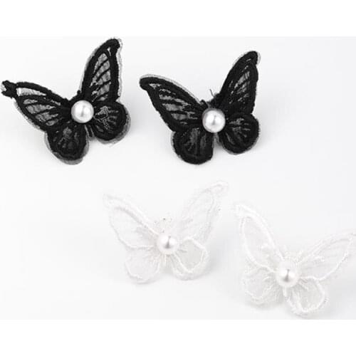 Korean Elegant Cute Lace Butterfly Stud Earrings For Women Girls Fashion Imitation Pearl Earrings for Women Jewelry Gifts