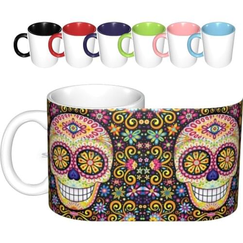 Colorful Sugar Skull-Psychedelic Day Of The Dead Skull Art By Thaneeya Mcardle Ceramic Mugs Coffee Cups Milk Tea Mug Sugar