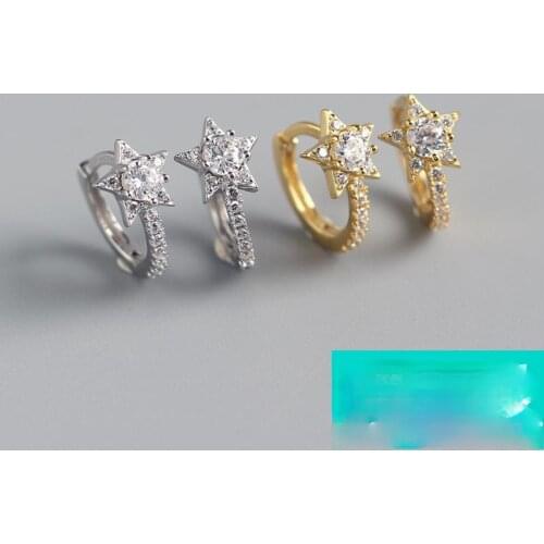 Personality Creativity Silver Color Star Earrings for Women Luxury Crystal Jewelry Charm Lady AAA Zircon Wedding Party Best Gift