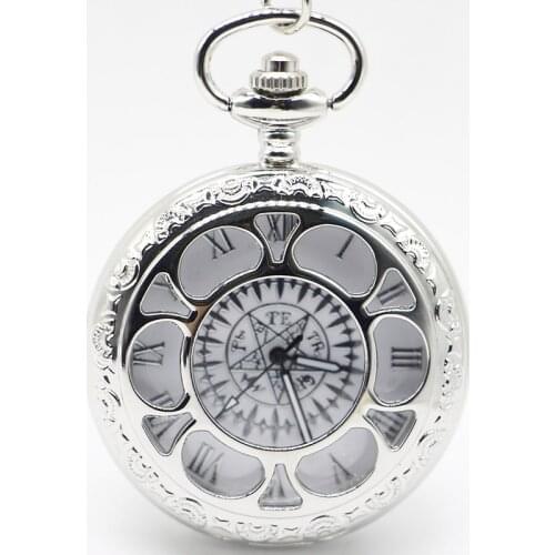 Fashion Silver Cosplay Anime Kuroshitsuji Black Butler Quartz Pocket Watch Pendant Necklace Gifts For Men Women