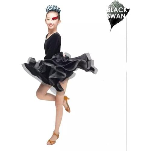 Fashion long sleeves velvet sexy girls Latin dance one-piece dresses for girl kids children ballroom costume performance wear