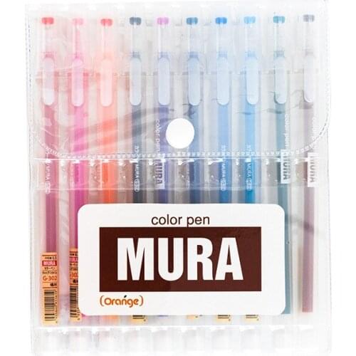 YHSMTG 6/10/12 Color Pen Set Transparent Mura Style 0.5mm Ballpoint Gel Ink Roller Ball Pens Marker Liner Drawing Office School