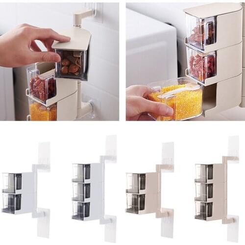 Degree Rotating Wall Mount Spice Rack Seasoning Storage Box Kitchen Storage Box Sugar Salt Jars Containers Organizer Tools