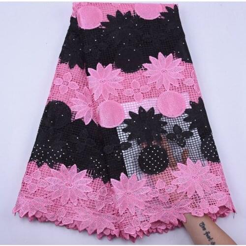 2020 Latest Pink Black High Quality African Embroidery Cord Lace Guipure Lace Fabrics For Women Nigerian Wedding Dress S1919