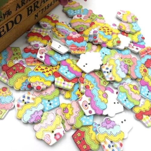 New 25/50/100 pcs Mix Cake ice cream Wood Buttons Sewing Mix Lots WB254