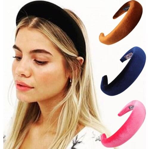 Solid Spong Headbands For Women Girls Padded Cotton/Satin/Velvet Hairbands Hair Hoop Bezel Hair Accessories Non-slip Hairbands