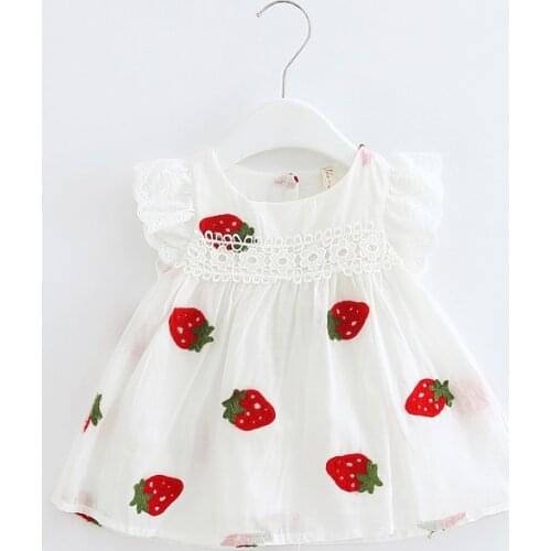 2018 Baby girl Dresses Girls Infant Cotton Sleeveless Cute Dress Summer baby dress Strawberry Embroidery 0-2T
