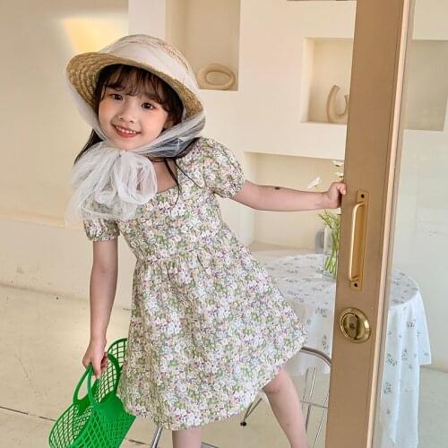 Girls Floral Dresses 2021 New Fashion Sweet Backless Kids Flowers Costumes Summer Children Vestidos Clothing DT346