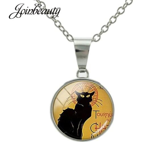JOINBEAUTY Fortune Cat Black Play The Violin Cat Snap Button Necklace Pendant Animal DIY Jewelry Women Glass Necklace NS0401