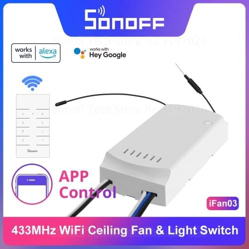 Itead Sonoff iFan03 433Mhz RF 110V/220V Ceiling Fan & Light Remote WiFi Switch Smart Scene Voice Control via Google Home Alexa