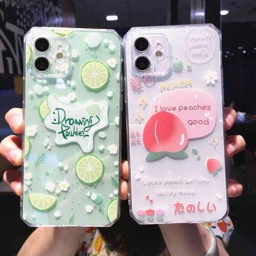 Cute Cartoon Fruit Lemon Peach Phone Case For iPhone 12 Pro Max 11 X XR XS 7 8 Plus SE2020 Transparent Soft TPU Shockproof Cover
