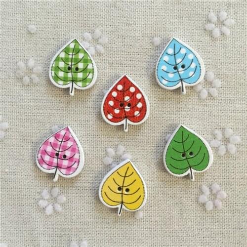 100pcs 18x20mm Wood Leaf Buttons Mixed DIY Crafts Sewing Embellishments For Cardmaking Scrapbooking