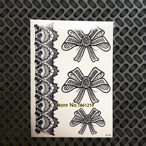 Sexy Black Lace Flower Tattoo For Women Body Art Arm Leg Tatoo Decals Waterproof Fake Bow Bowknot Temporary Tattoo Sticker GHB99