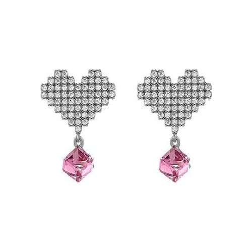 Crystal Stone Love Heart Pink Design Earring Studs Color Elegant Fashion Women Jewelry Girl Gifts SHR003