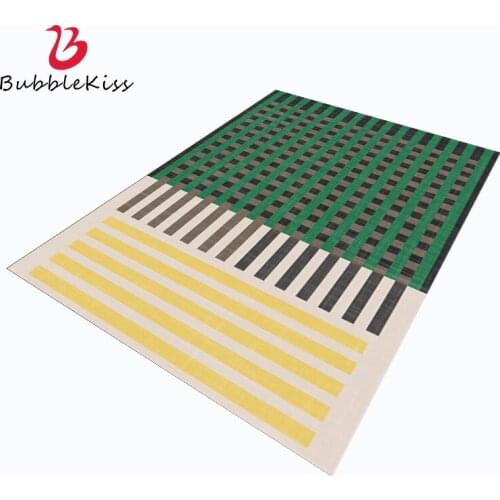 Bubble Kiss Modern Decor Carpet for Home Living Room Green Plaid Yellow Line Pattern Bedroom Rug Non-slip Dalcony Door Mat