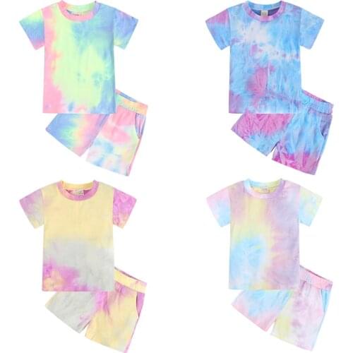 Kids Tales Tracksuits for Children Baby Infant Boy Girls Summer Clothing Sets Tie dye Shorts for Girls Teens Loungewear Set 2pcs