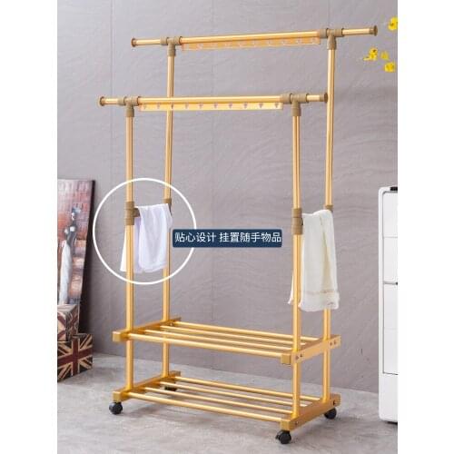 Aluminum alloy storage closet wardrobe clothes rack Fall to the ground Double pole storage clothes drying rack cute hangers
