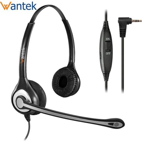 Wantek Telephone Headset 2.5mm Jack, Noise Cancelling Mic+Volume Mute Controls Phone Headset for Panasonic Cordless Dect Phones