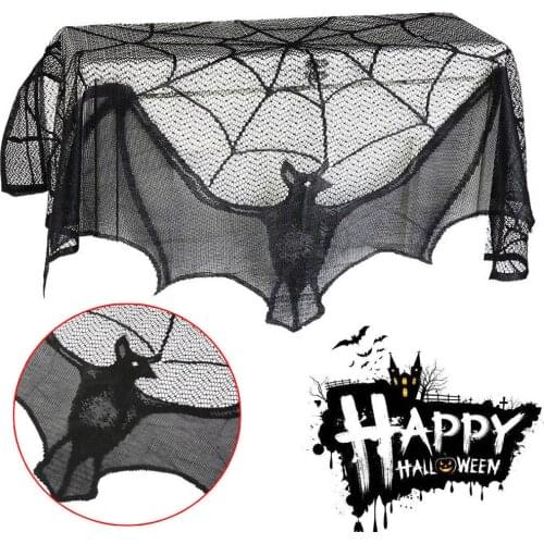Halloween Decoration Lace Spider Web Skeleton Skull Tablecloth Runner Black Fireplace Mantel Scarf Event Party Decoration Supply