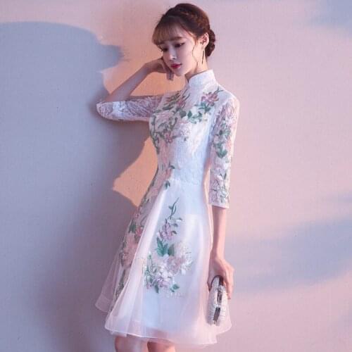 Party Evening Cheongsam Dress Oriental Chinese Style Woman Elegant Lace Qipao Sexy Wedding Prom Short Robe Retro Vestido XS-3XL