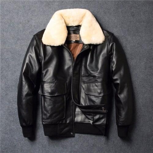 Vintage Genuine Leather Jacket Men Real Sheepskin Leather Flight Jacket Short Mens Aviator Jacket Coat Veste Cuir Homme YY448