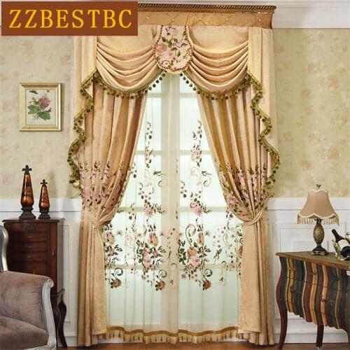 High quality European luxury villa embroidered living room curtains beige modern fashion high quality curtain for bedroom hotel