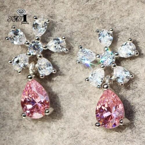 YaYI Jewelry Fashion Princess Cut Pink Natural Cubic Zirconia Silver Color Wedding Party Lover Wear Ear Stud Precious Earrings