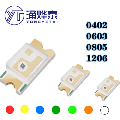 YYT 100PCS LED SMD Light Emitting Diode 0402 0603 0805 1206 Red, Blue, Yellow, Emerald, Green, Orange, White